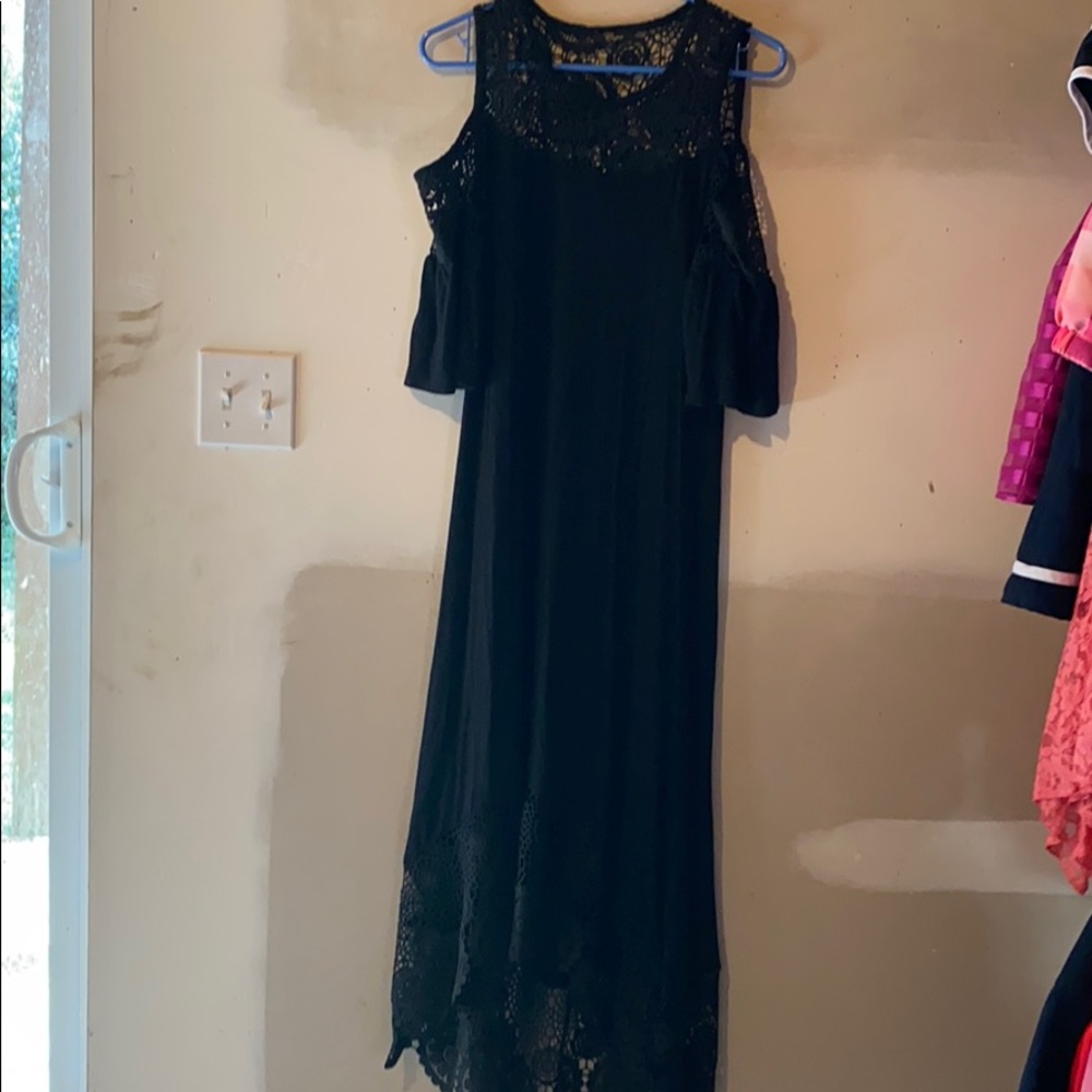 Cupio Black off the Shoulder High/Low Dress